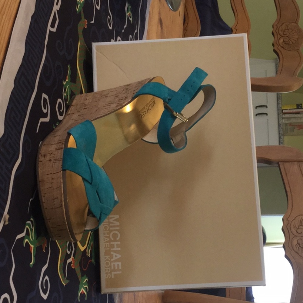 Michael Kors blue suede wedge sandal,